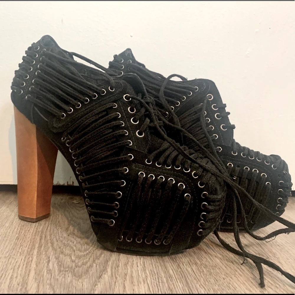 Jeffery Campbell Black Suede Lita Laced Booties